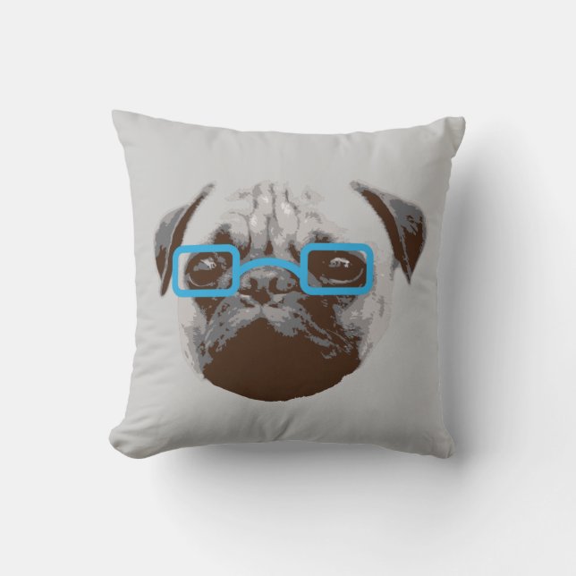 Söt hipsterpug med glasögon kudde (Framsida)