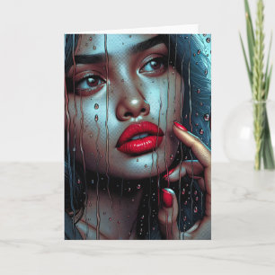 Söt Hispanic Woman som tittar på det Rain Kort