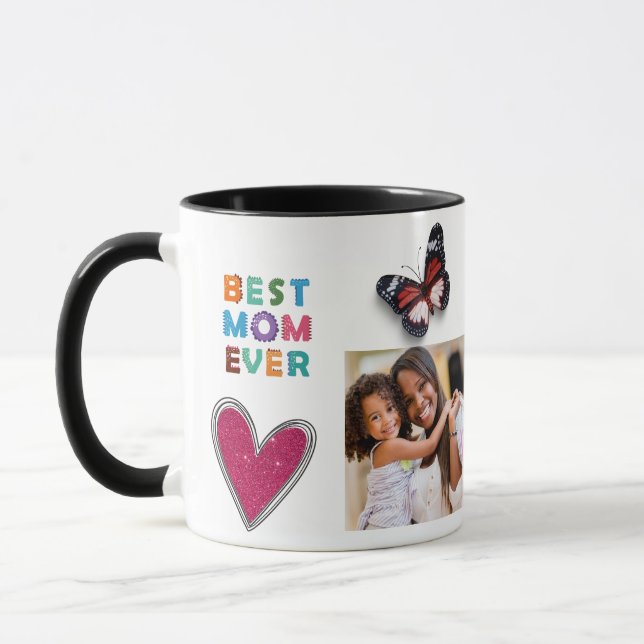Söt hjärta fjäril Bästa mamma någonsin Foto Mugg (Vänster)