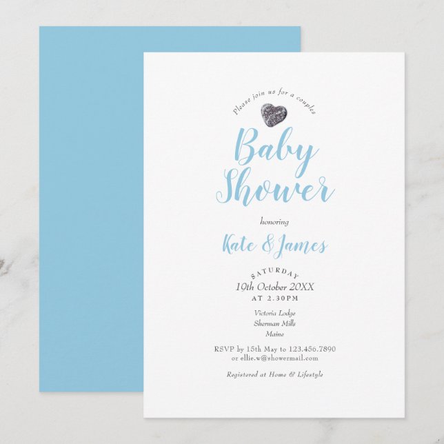 Söt hjärtformad sten för baby shower / sockerströs inbjudningar (Fram/baksida)