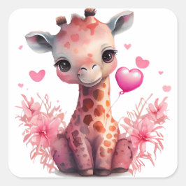 Söt hjärtgiraff Alla hjärtans dag Fyrkantigt Klistermärke