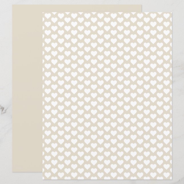 Söt hjärtrytm jordnära beige scrapbookpapper (Fram/baksida)