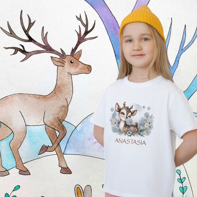 Söt hjort (blått) Vintern T Shirt (Skapare uppladdad)
