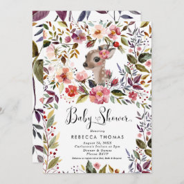 Söt hjort och blommigt babydusch inbjudningar