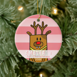 Söt hjort rosa bebis första jul julgransprydnad keramik