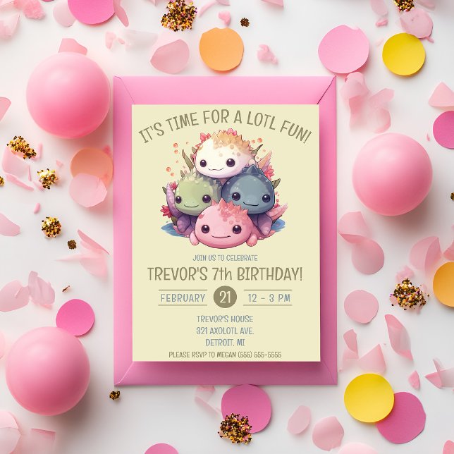 Söt hög med axolotlar födelsedagsfest inbjudningar (Skapare uppladdad)