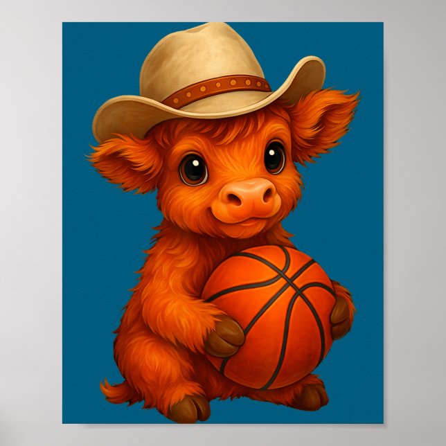 Söt högläntskobasketkalv sportfreak poster (Framsidan)