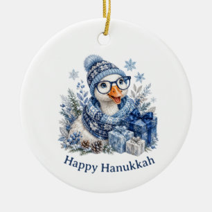 Söt högtidlig vinter jul Hanukkah gås Julgransprydnad Keramik