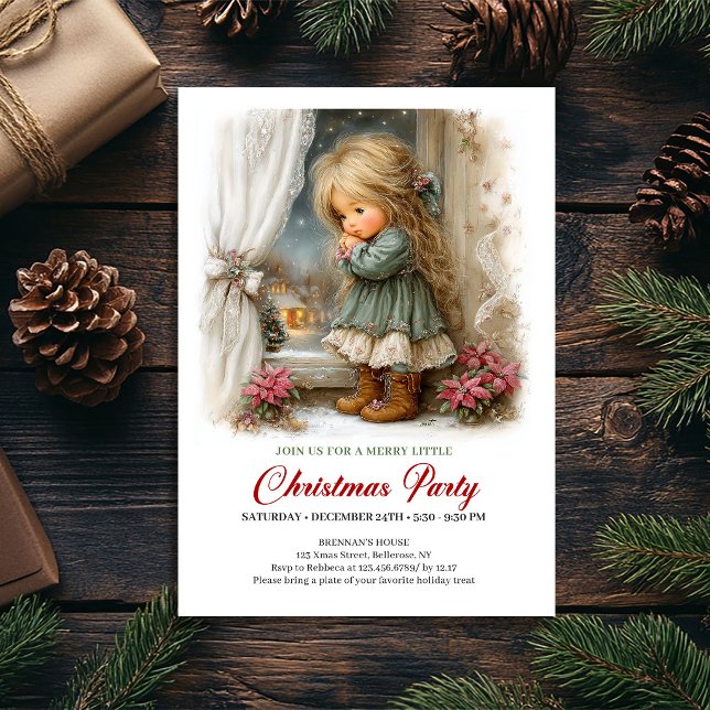 Söt Holiday Scen Tjej Klassisk Jul Inbjudan (Sweet Holiday Scene Girl Classic Christmas Invite

)