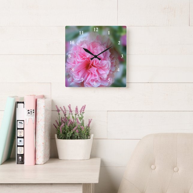 Söt Hollyhock Rosa Flower Photo Fyrkantig Klocka (Läsesal)