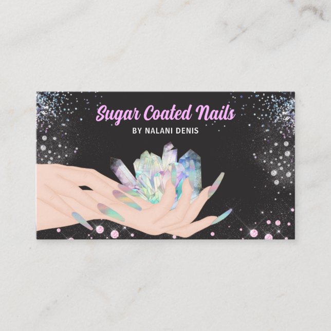 Söt Holografisk Crystal Glitter Nagel Business Visitkort (Framsida)