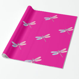 Söt Holografisk Rosa Dragonfly Wrapping Papper Presentpapper