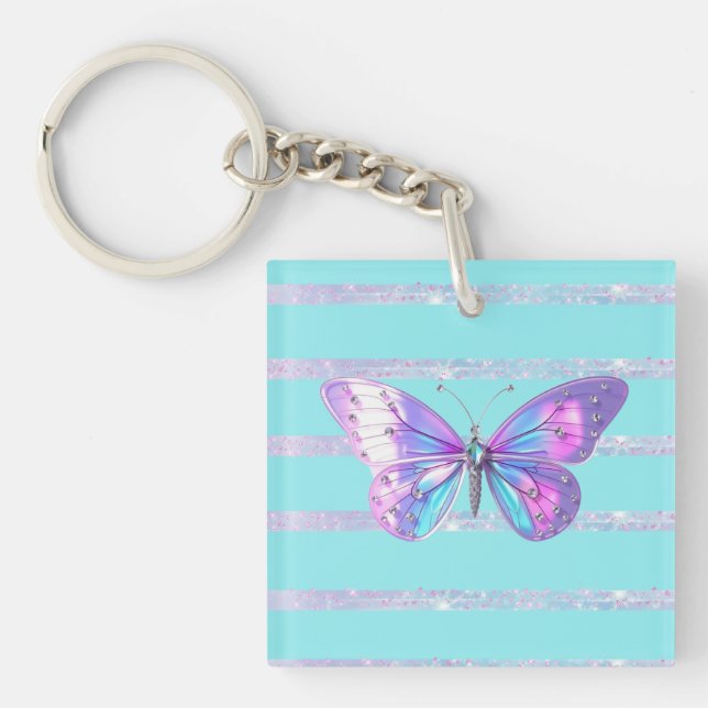 Söt Holografiskt Butterfly Acrylic Keychain Aqua (Framsidan)