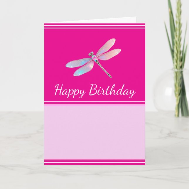 Söt Holografiskt Rosa Dragonfly Greeting Card Meddelande (Framsida)