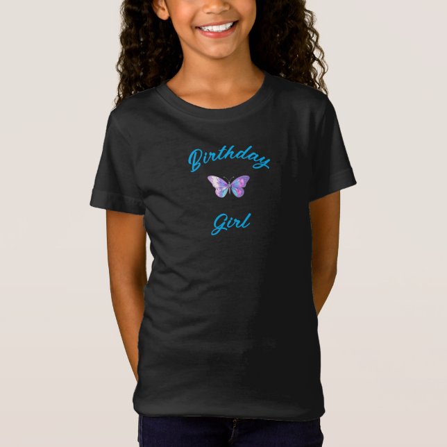 Söt HoloGraph Butterfly Girl's T-Shirt - Black (Framsida)