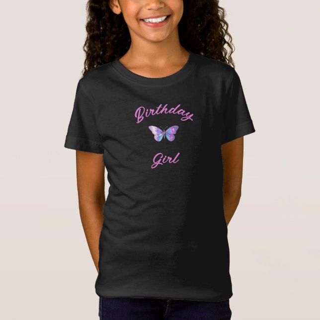 Söt HoloGraph Butterfly Girl's T-Shirt - Black (Framsida)
