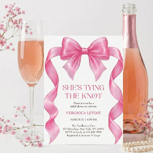 Söt Hon knyter knuten Rosa Båge Bröllopsdusch Inbjudningar