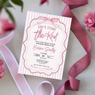 Söt Hon knyter knuten Rosa Vit Bröllopsdusch Inbjudningar