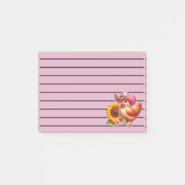 Söt höna i rosa hatt med ljus solros post-it block
