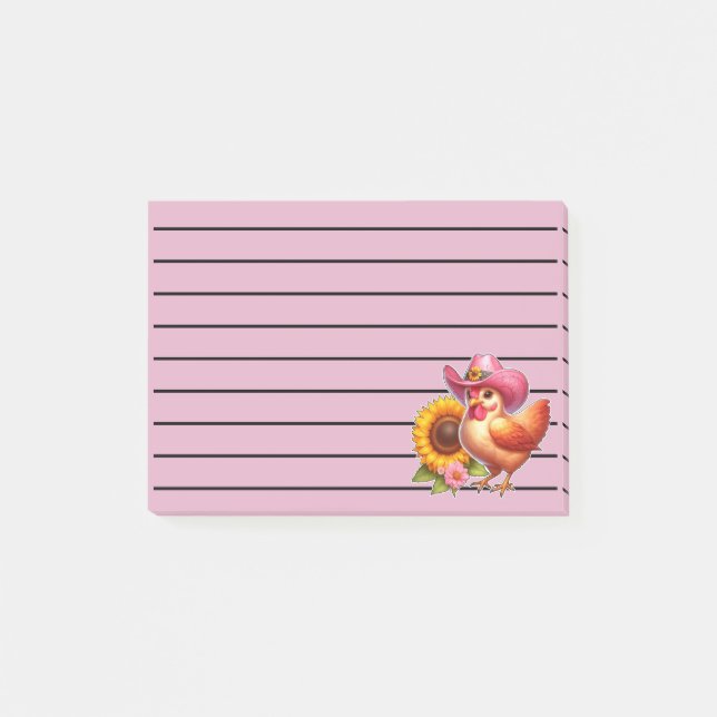 Söt höna i rosa hatt med ljus solros  post-it block (Framsida)