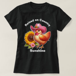 Söt höna i rosa hatt med ljus solros t shirt