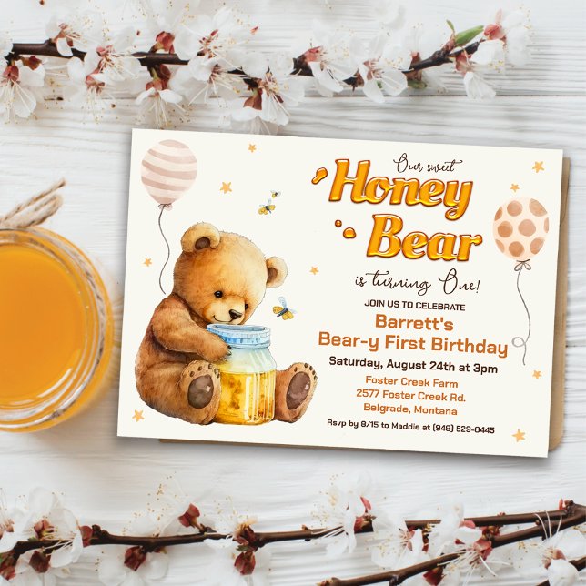 Söt Honey Bear Födelsedagsinbjudan Inbjudningar (Skapare uppladdad)