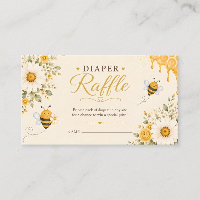 Söt Honey Bee Babyböcker Blöja Raffle Biljetter Tilläggskort (Framsida)