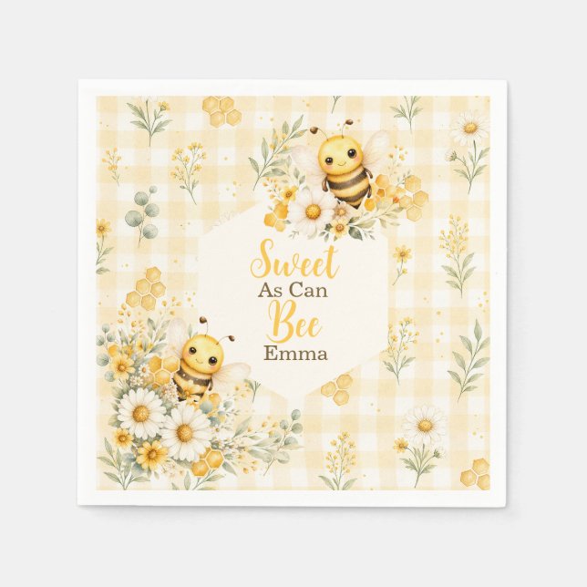 Söt Honey Bee Daisy Blommig Rutig Pappersservett (Framsidan)