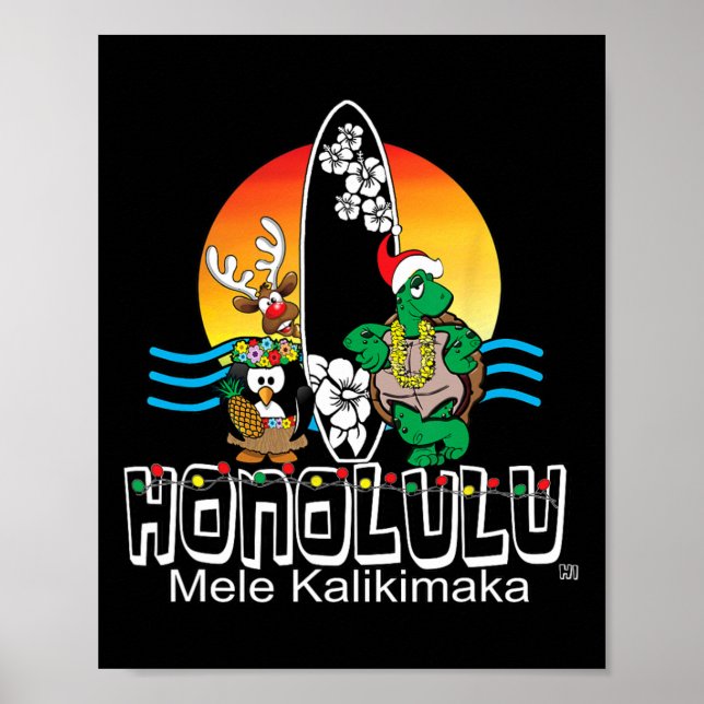 Söt Honolulu Oahu Hawaii ö surfing jul Poster (Framsidan)