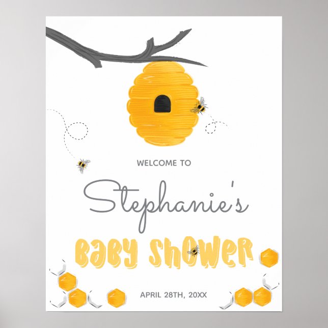 Söt honung Bee Kön Neutral Baby Shower Välkommen Poster (Framsidan)