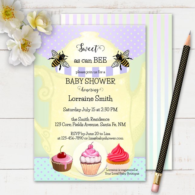 Söt honungsbee Tea Cuptårta Baby Shower Inbjudningar (Skapare uppladdad)