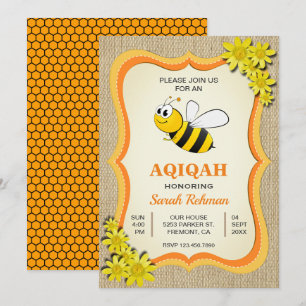 Söt honungsbi babyflicka Aqiqah Inbjudningar
