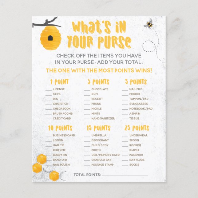 Söt honungsbi gul baby shower påse spel (Framsida)