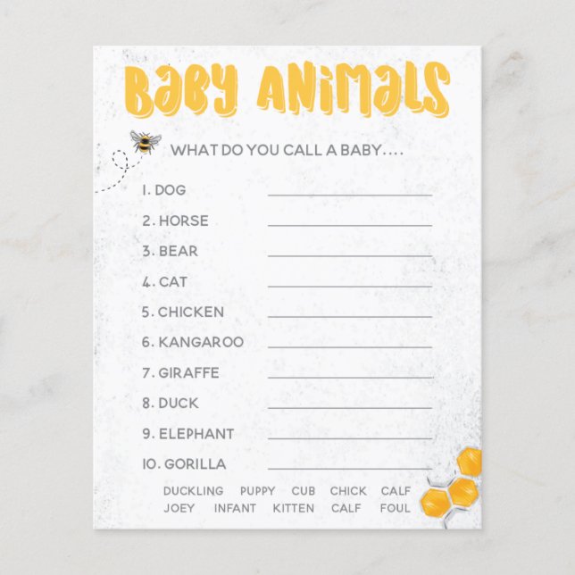 Söt honungsbi gul dusch Baby Djur spel (Framsida)