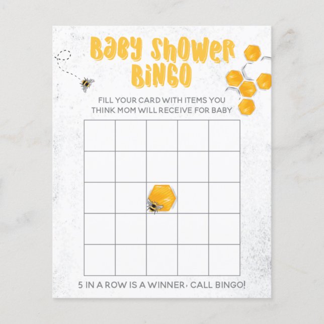 Söt honungsbi Gult Baby Shower Bingo Game (Framsida)
