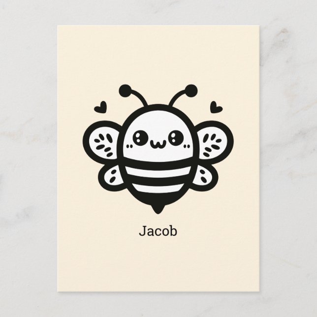 Söt honungsbi - Kawaii Nursery Linje Konst Vykort (Framsida)