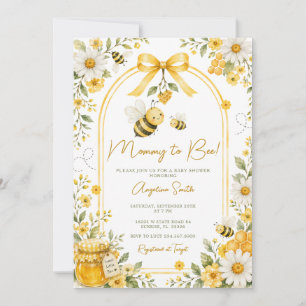 Söt honungsbi-mamma till bi-gul båge baby shower inbjudningar