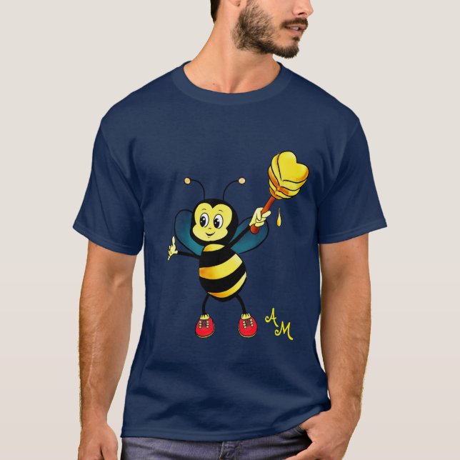 Söt honungsbi med hjärta & monogram t shirt (Framsida)