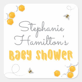 Söt honungsbi Neutralt Baby Shower Tack Fyrkantigt Klistermärke