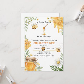 Söt honungsbi tema baby shower inbjudan