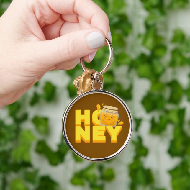 Söt honungstextdesign rund silverfärgad nyckelring (Hand)