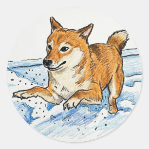 Söt "Hopp in i kärlek" Shiba Inu Alla hjärtans dag Runt Klistermärke