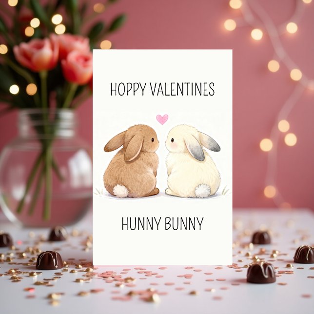 Söt Hoppy Alla hjärtans dag Hunny Bunny Kärlek Helgkort (Cute Hoppy Valentines Hunny Bunny Love Holiday Card)
