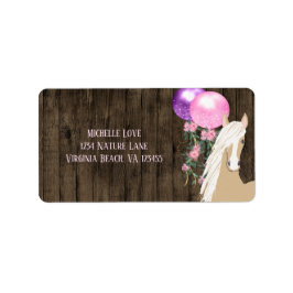 Söt Horse and Balloons on Barnwood Adress Adressetikett