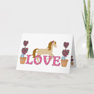 Söt Horse and Flowers Kärlek Valentine Day Helgkort