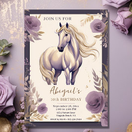 Söt Horse and Flowers Lila and Guld Birthday Inbjudningar