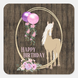 Söt Horse and Flowers på Barnwood Birthday Fyrkantigt Klistermärke