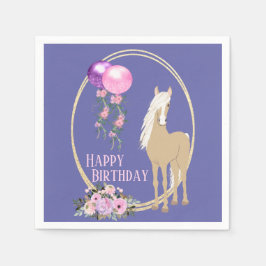 Söt Horse and Flowers Rosa Periwinkle Birthday Pappersservett