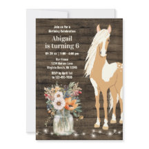 Söt Horse and Flowers Rustic Wood Birthday