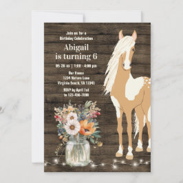 Söt Horse and Flowers Rustic Wood Birthday Inbjudningar